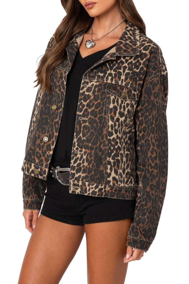 Leopard Print Denim Jacket, Alternate, color, LEOPARD