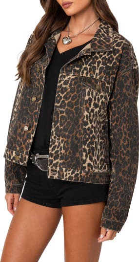 EDIKTED Leopard Print Denim Jacket | Nordstrom