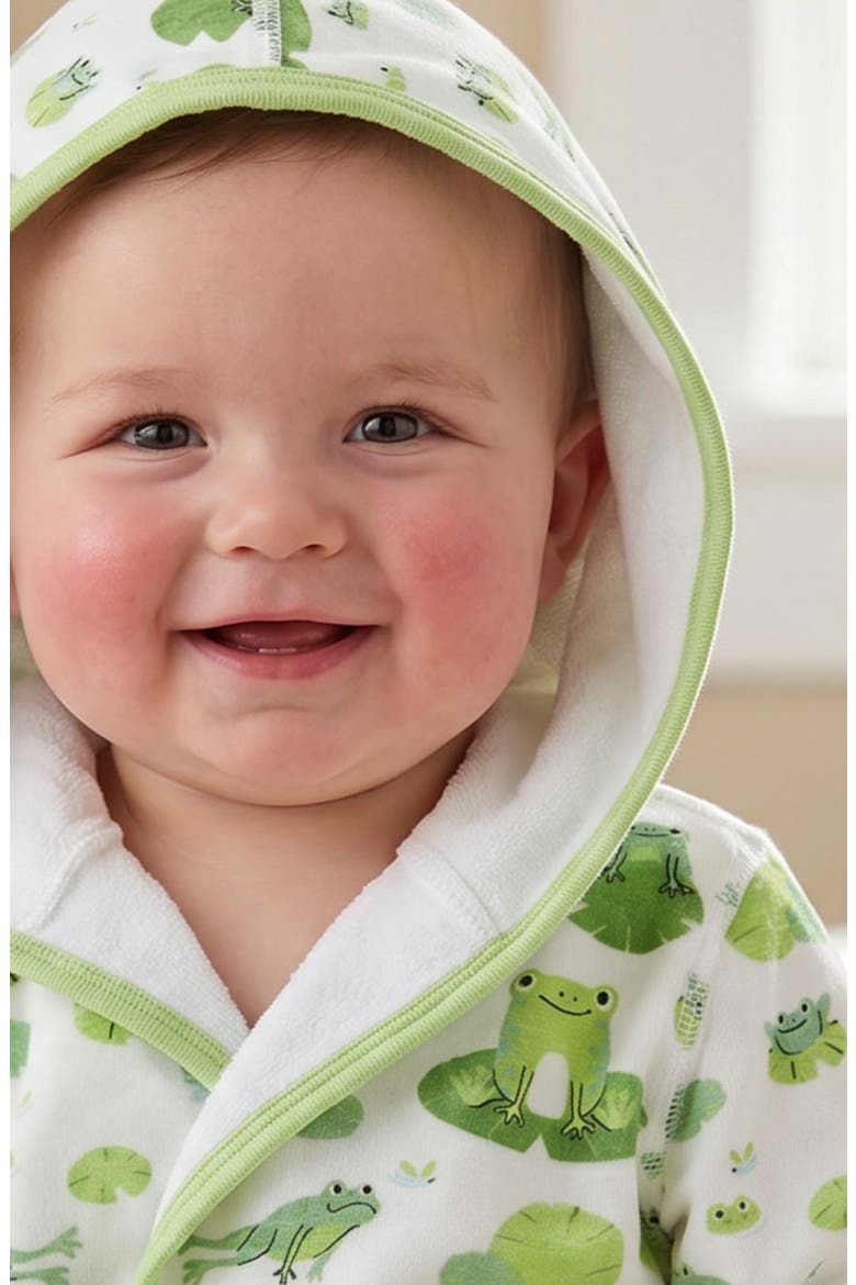 Kids' Robin Organic Cotton Hooded Robe, Alternate, color, LEAP FROG