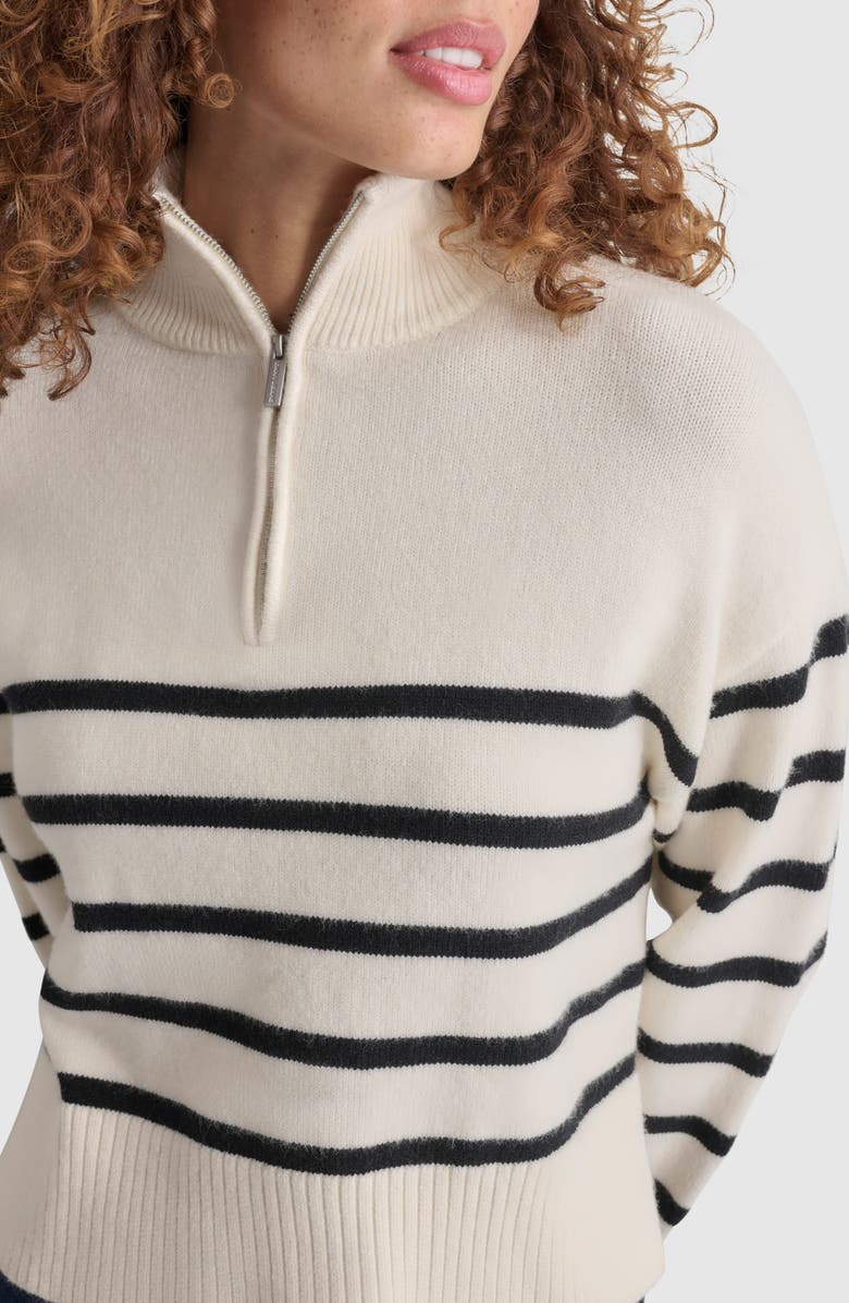 DKNY Jeans Stripe Quarter Zip Sweater, Alternate, color, Eggnog/ Black
