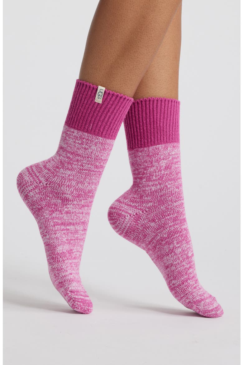 Rib Slouchy Quarter Socks, Main, color, CHROMA PINK