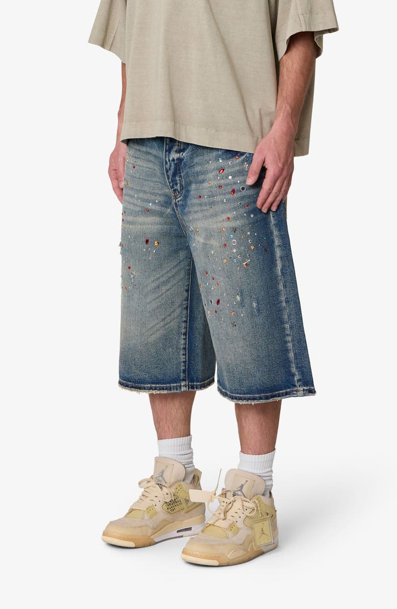 mnml Ultrabaggy Embellished Denim Shorts, Alternate, color, Blue