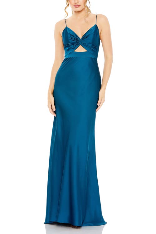 Mac Duggal Tie Front Dress With Keyhole Detail In Ocean