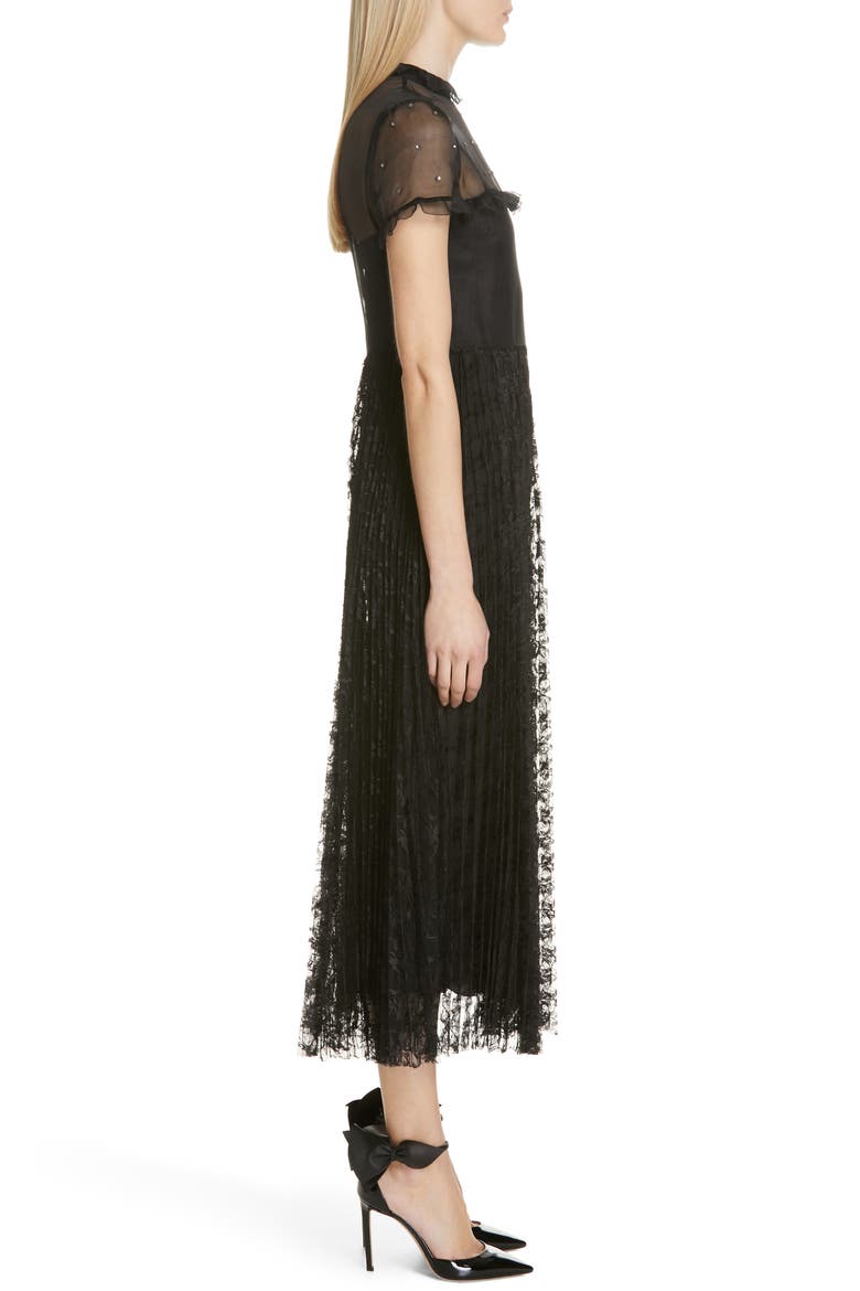 Studded Yoke Lace Skirt Maxi Dress, Alternate, color, NERO