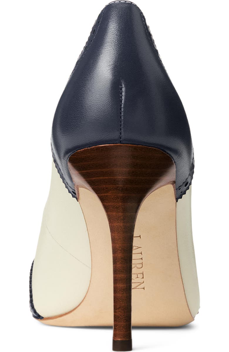 Ralph Lauren Lynden Perforated Pointed Toe Pump, Alternate, color, Vanilla/ Refined Navy