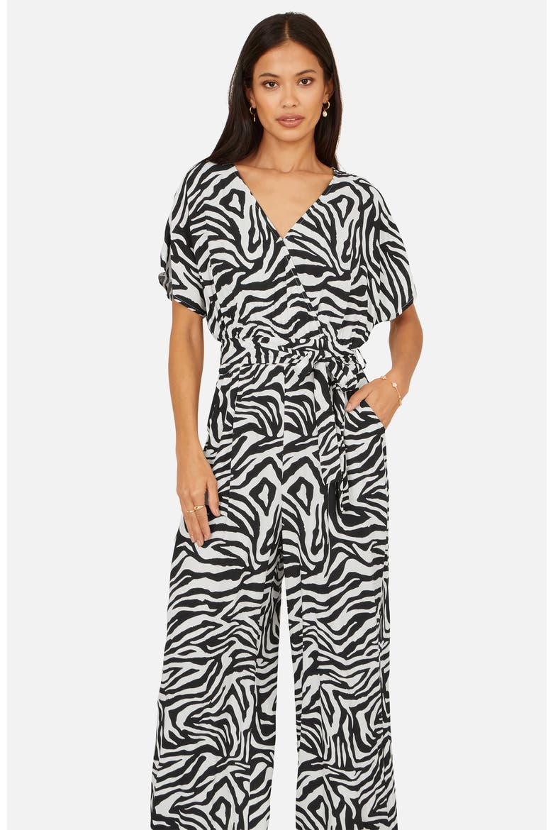 Zebra Print Relaxed Jumpsuit, Alternate, color, Black