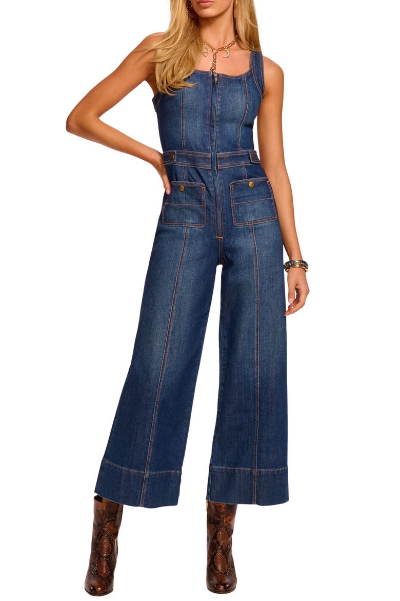 Janet Cotton Blend Denim Jumpsuit, Main, color, MEDIUM WASH