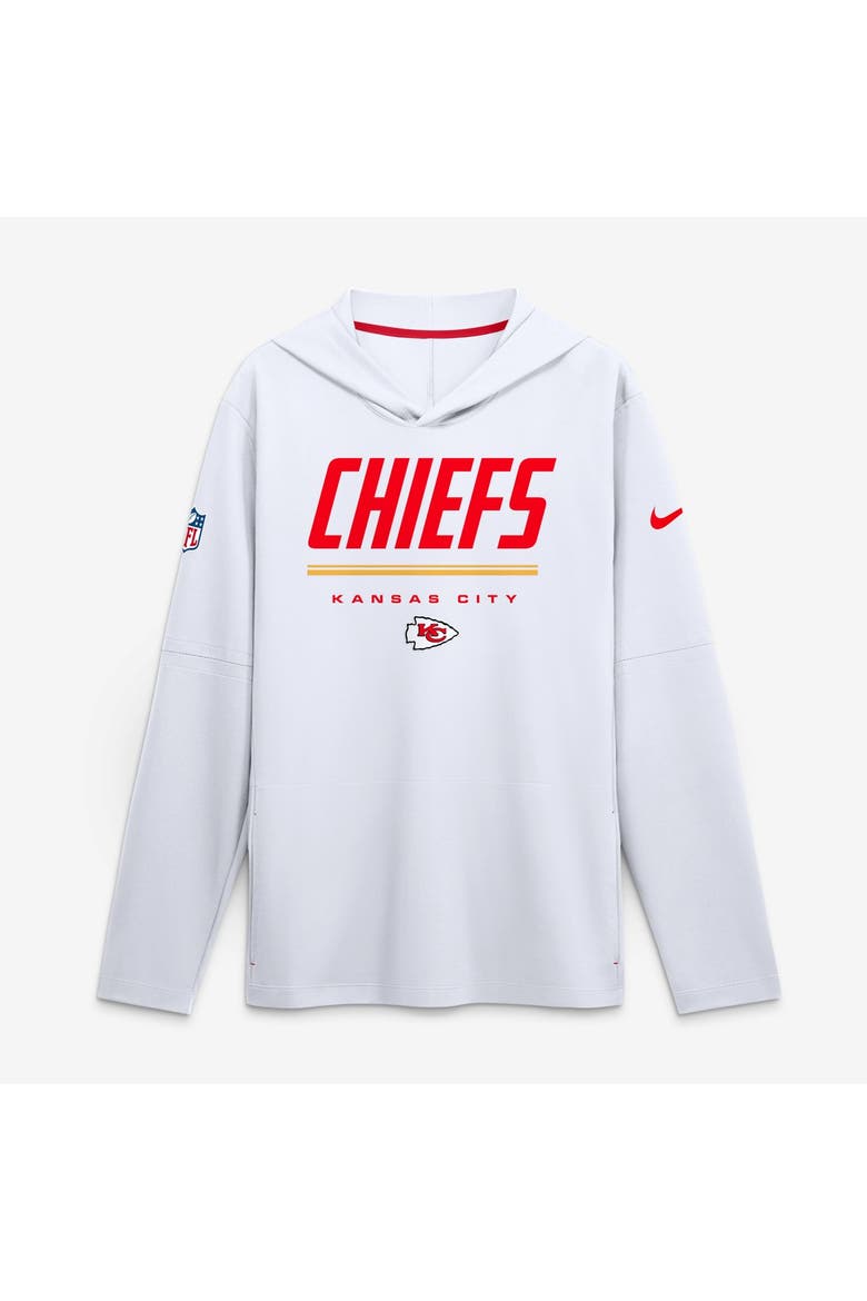 Men's Nike White Kansas City Chiefs Sideline Game On Lightweight Long Sleeve Hooded Dri-FIT Top, Main, color, White