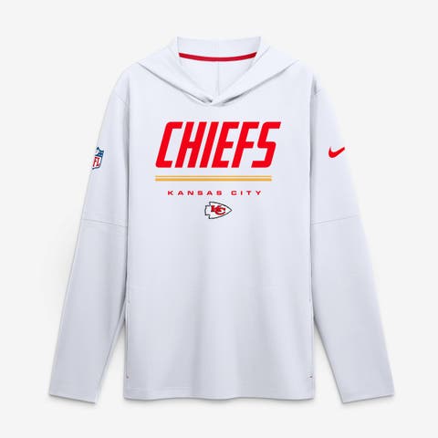 Men's Nike White Kansas City Chiefs Sideline Game On Lightweight Long Sleeve Hooded Dri-FIT Top