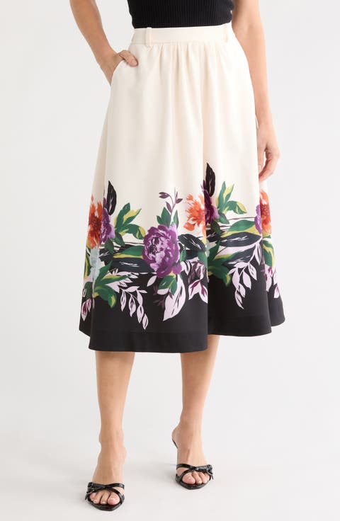 Placed Floral Print Pocket A-Line Skirt