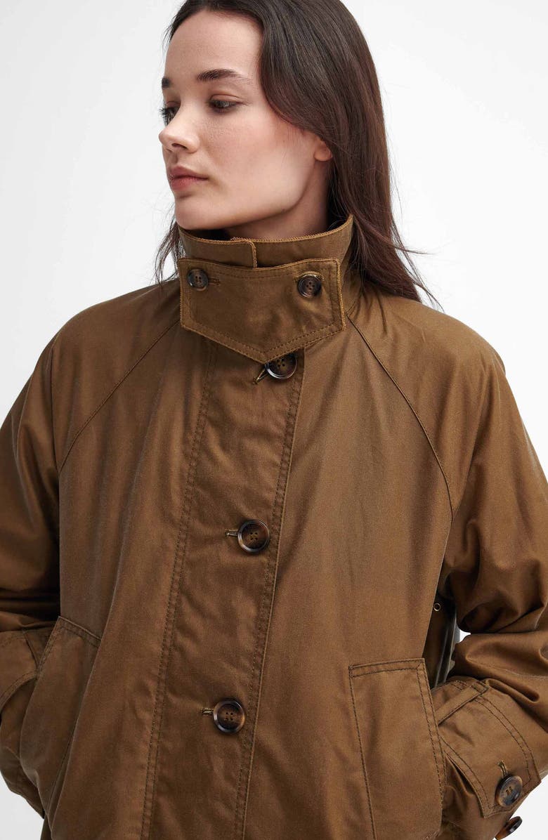 Barbour Hartwick Water Resistant Waxed Cotton Coat, Alternate, color, Sand/ Muted Cabernet Tartan