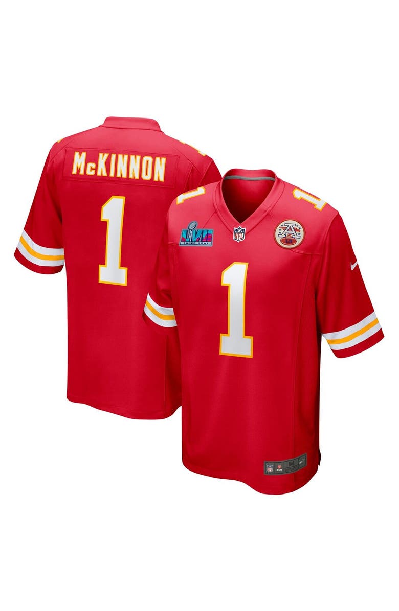 Nike Men's Nike Jerick McKinnon Red Kansas City Chiefs Super Bowl LVII Patch Game Jersey, Main, color,