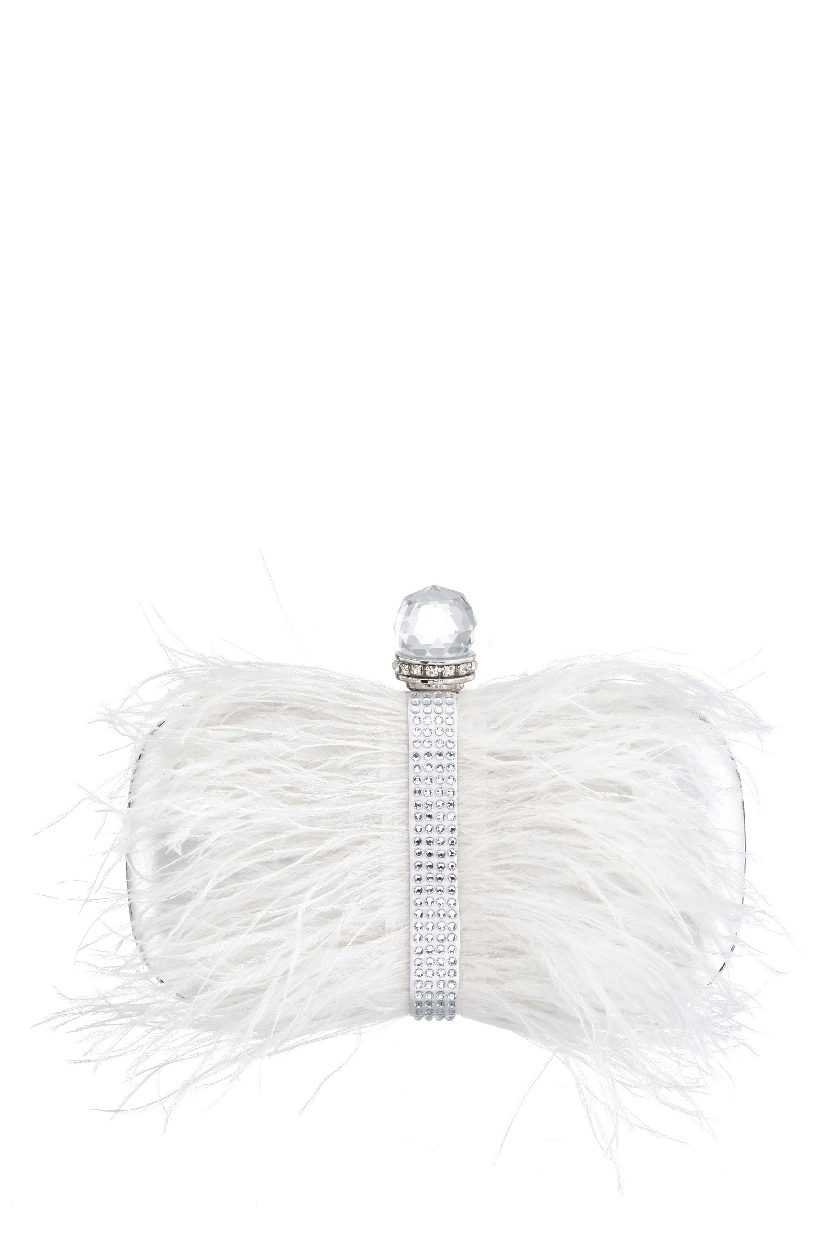 Nina Ostrich Feather Minaudiere, Main, color, White