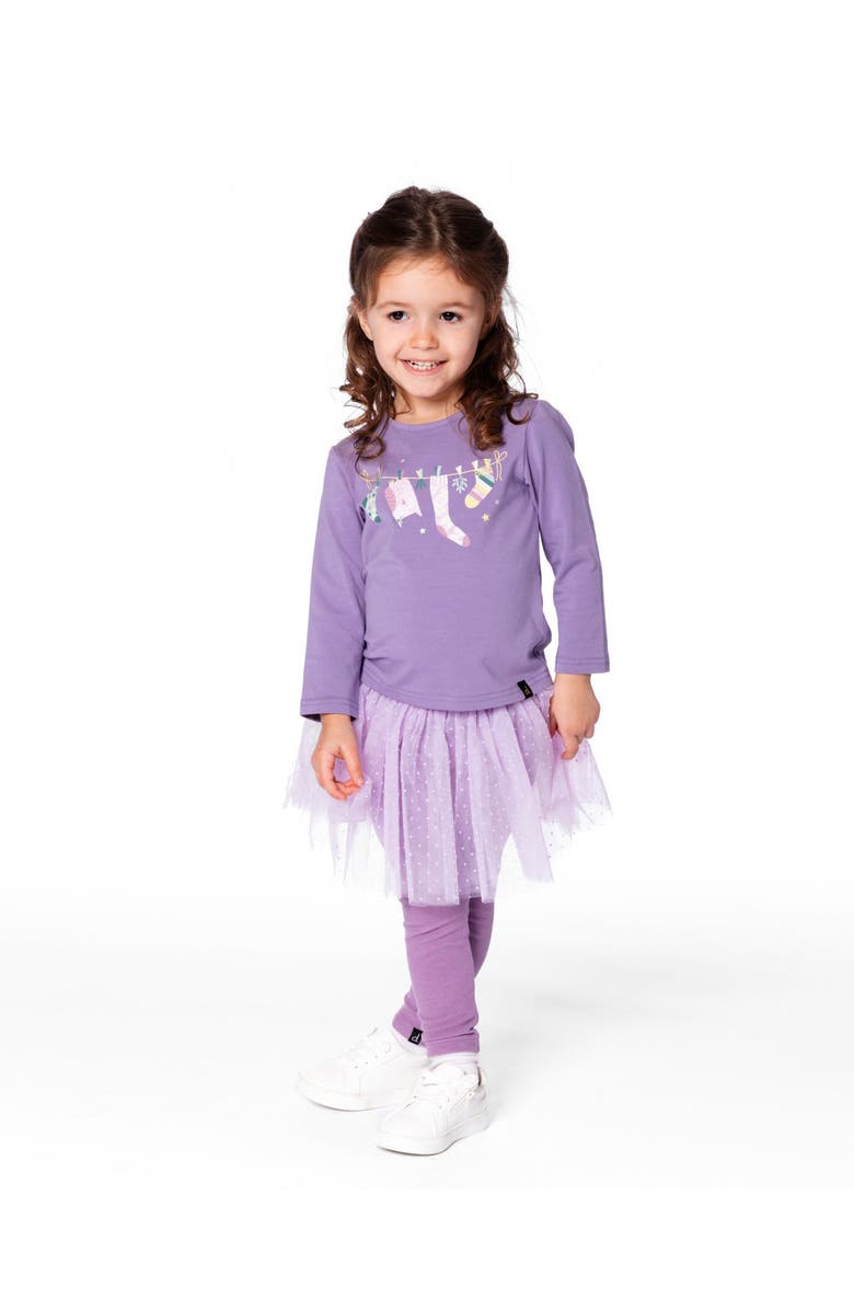 Deux par Deux Organic Cotton Jersey Top, Main, color, Purple Gray With Owl