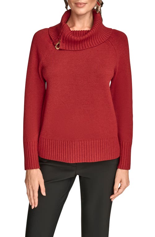 Donna Karan New York Asymmetric Zip Collar Sweater In Red