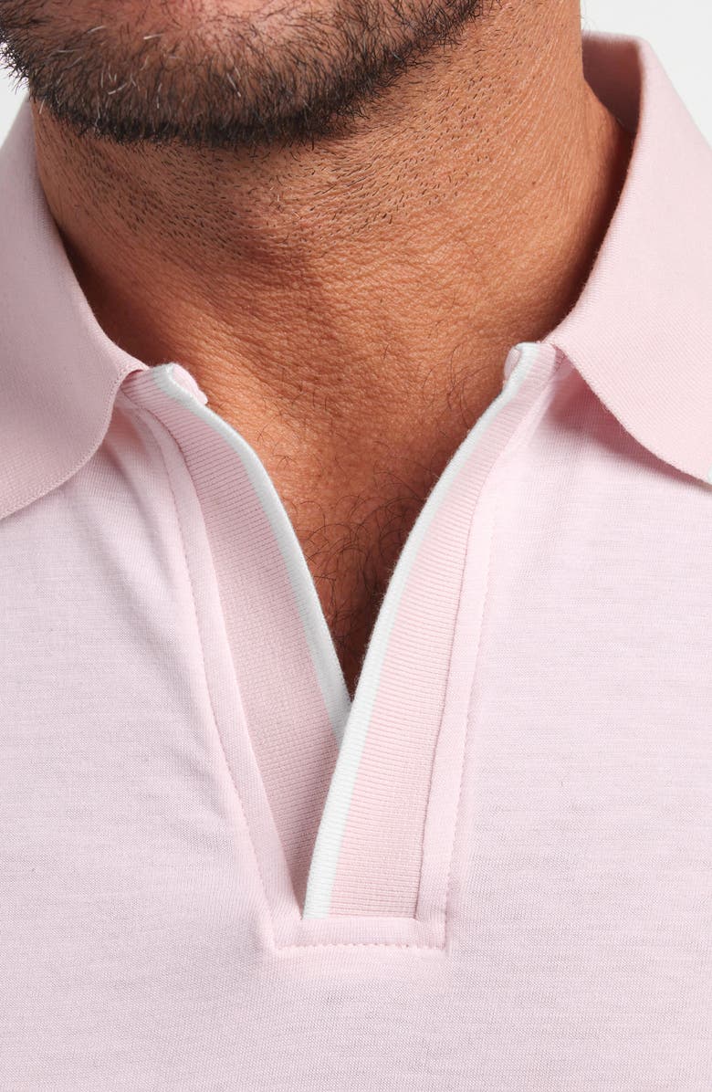 David Donahue Tipped Johnny Collar Cotton & Silk Polo, Alternate, color, Pale Pink