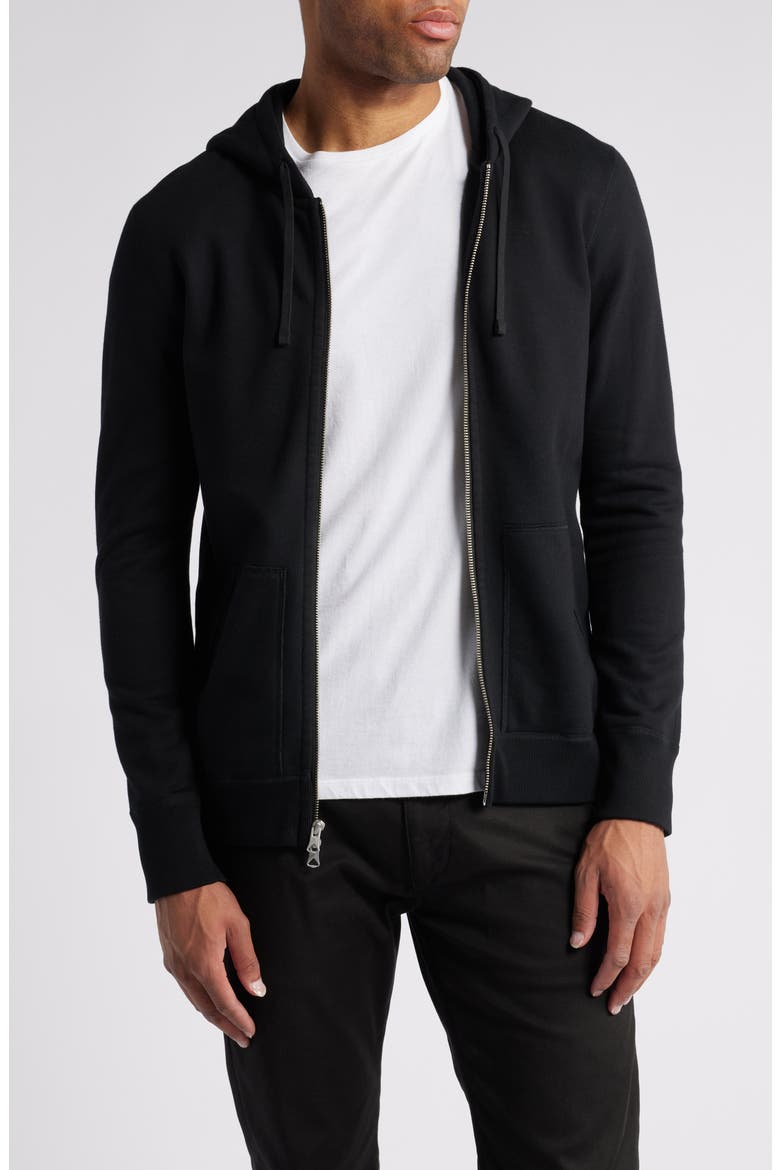 Midweight Terry Slim Zip Hoodie, Main, color, BLACK