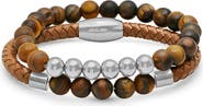 HMY JEWELRY Men's Set of 2 Beaded & Braided Leather Bracelets