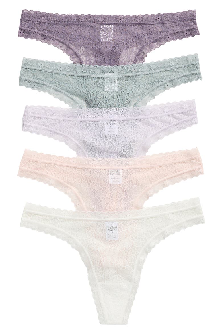 Assorted 5-Pack Lace Thongs, Alternate, color, GREY BLUE- PINK MULTI