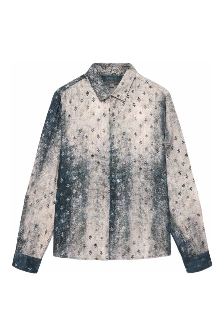 Ross Fleur de Lis Print Button-Up Shirt, Alternate, color, ALMOND