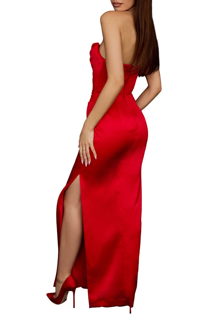 HOUSE OF CB Adrienne Gathered Satin Strapless Gown, Alternate, color, Scarlet