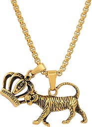 HMY JEWELRY 18k Gold-Plated Stainless Steel Tiger King Pendant Necklace