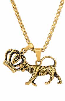 HMY JEWELRY 18k Gold-Plated Stainless Steel Tiger King Pendant Necklace