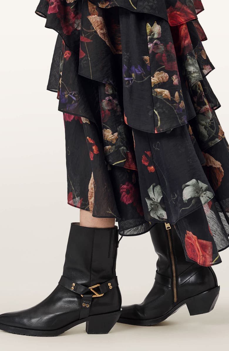 AllSaints Caya Ruffle Asymmetric Skirt, Alternate, color, Haze Black