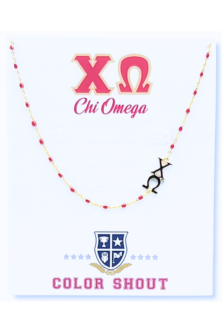 Chi Omega Greek Letter Side Set Necklace, Main, color, Yellow Gold