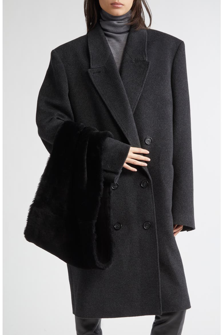 Plush Genuine Shearling Muff, Alternate, color, BLACK