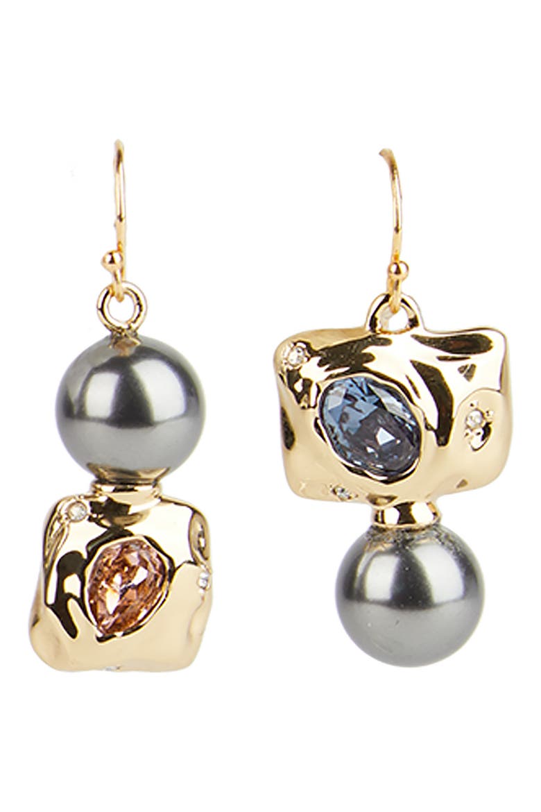 Future Antiquity Mismatched Crystal & Imitation Pearl Drop Earrings, Main, color, GOLD