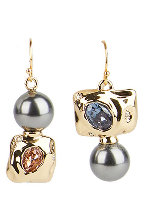 Future Antiquity Mismatched Crystal & Imitation Pearl Drop Earrings