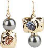 Alexis Bittar Future Antiquity Mismatched Crystal & Imitation Pearl Drop Earrings