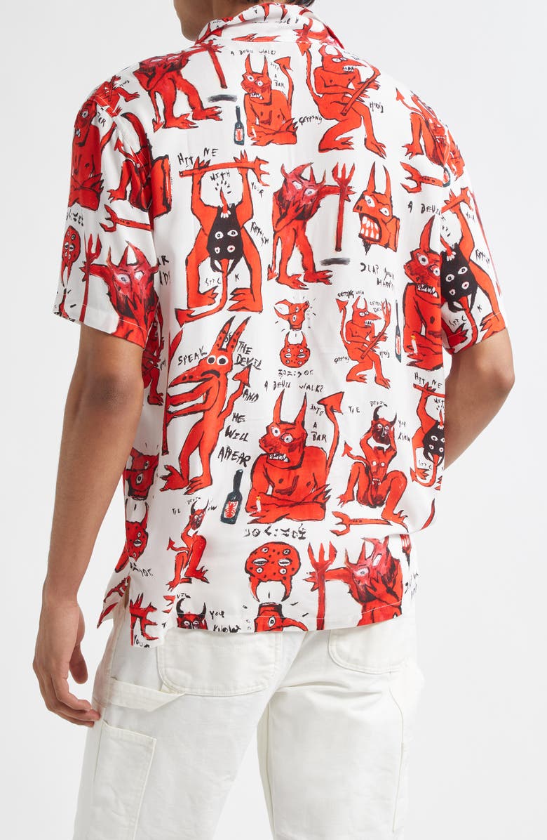 ENDLESS JOY Devil Print Lenzing<sup>™</sup> EcoVero<sup>™</sup> Viscose Button-Up Shirt, Alternate, color, White