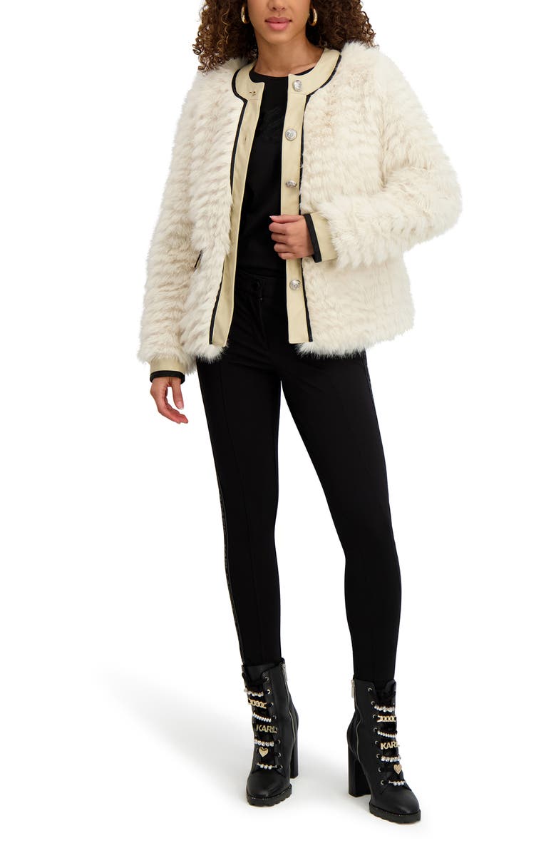 KARL LAGERFELD PARIS Collarless Faux Fur Jacket, Alternate, color, Oyster