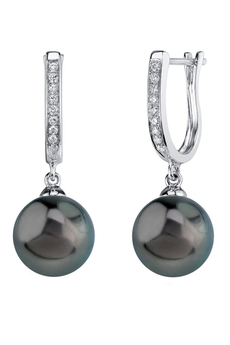 Tahitian South Sea Pearl & Diamond Kim Earrings, Main, color, White Gold