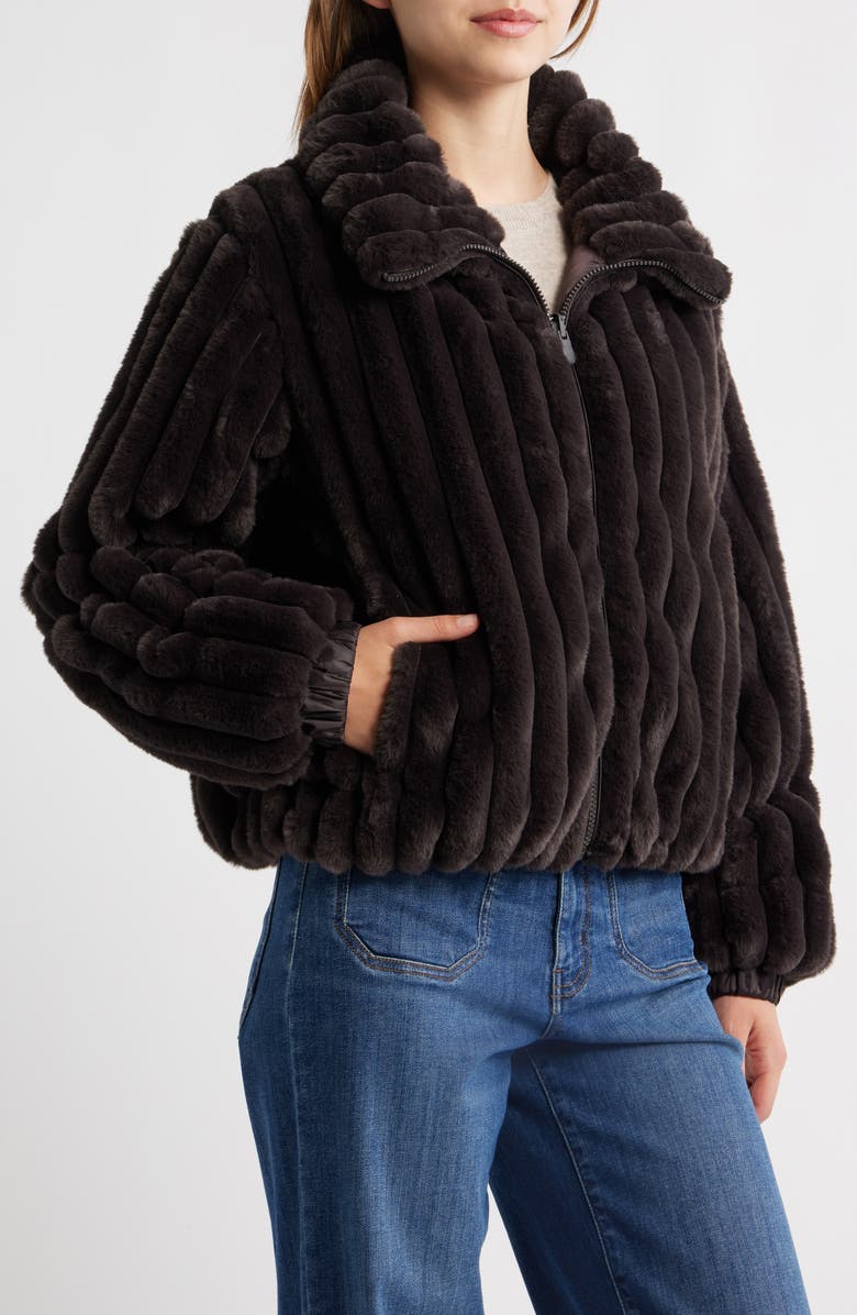 Save The Duck Elina Faux Fur Jacket, Alternate, color, Brown Black