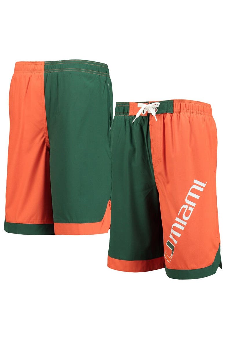 Youth Green/Orange Miami Hurricanes Conch Bay Swim Shorts, Main, color, Hunter Green