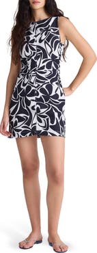 Madewell Boat Neck Shirred Linen Minidress