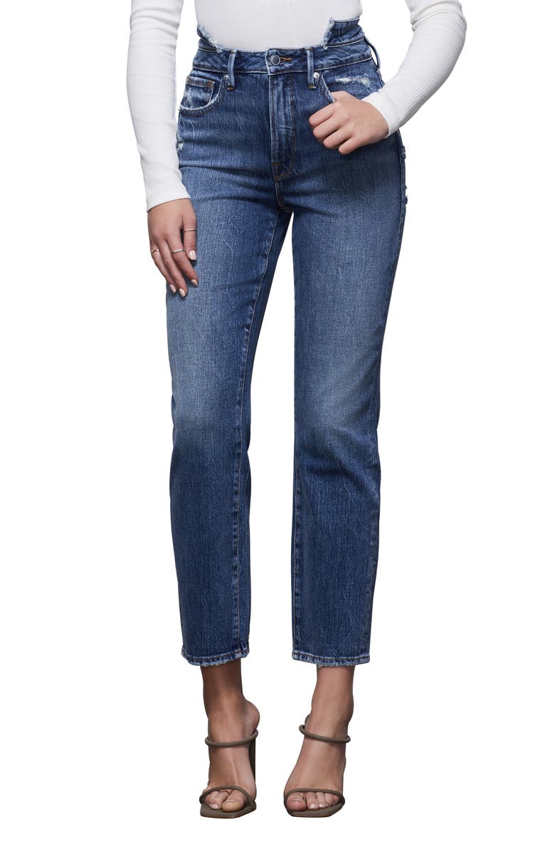 Good American Double Waistband High Waist Ankle Straight Leg Jeans, Main, color, 