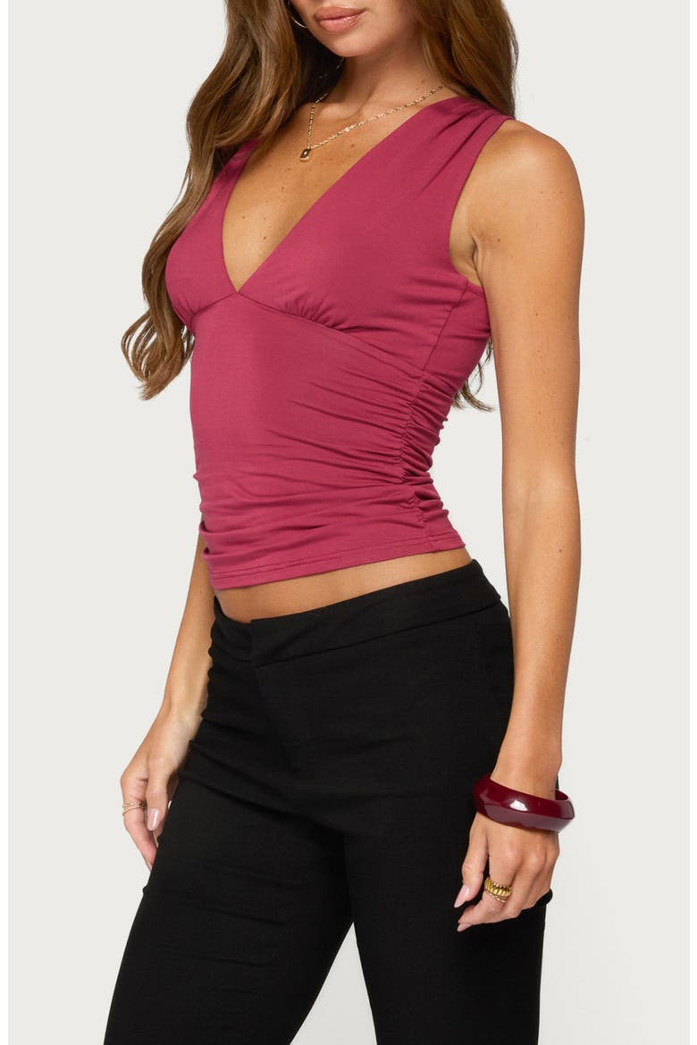 Boba Ruched V-Neck Tank Top, Alternate, color, BERRY