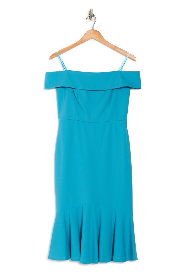 Off-the-Shoulder Scuba Crepe Dress, Alternate, color, AQUA