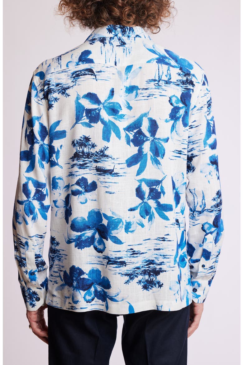 Notched Collar Button-Up Shirt, Alternate, color, WHITE BLUE VACATION