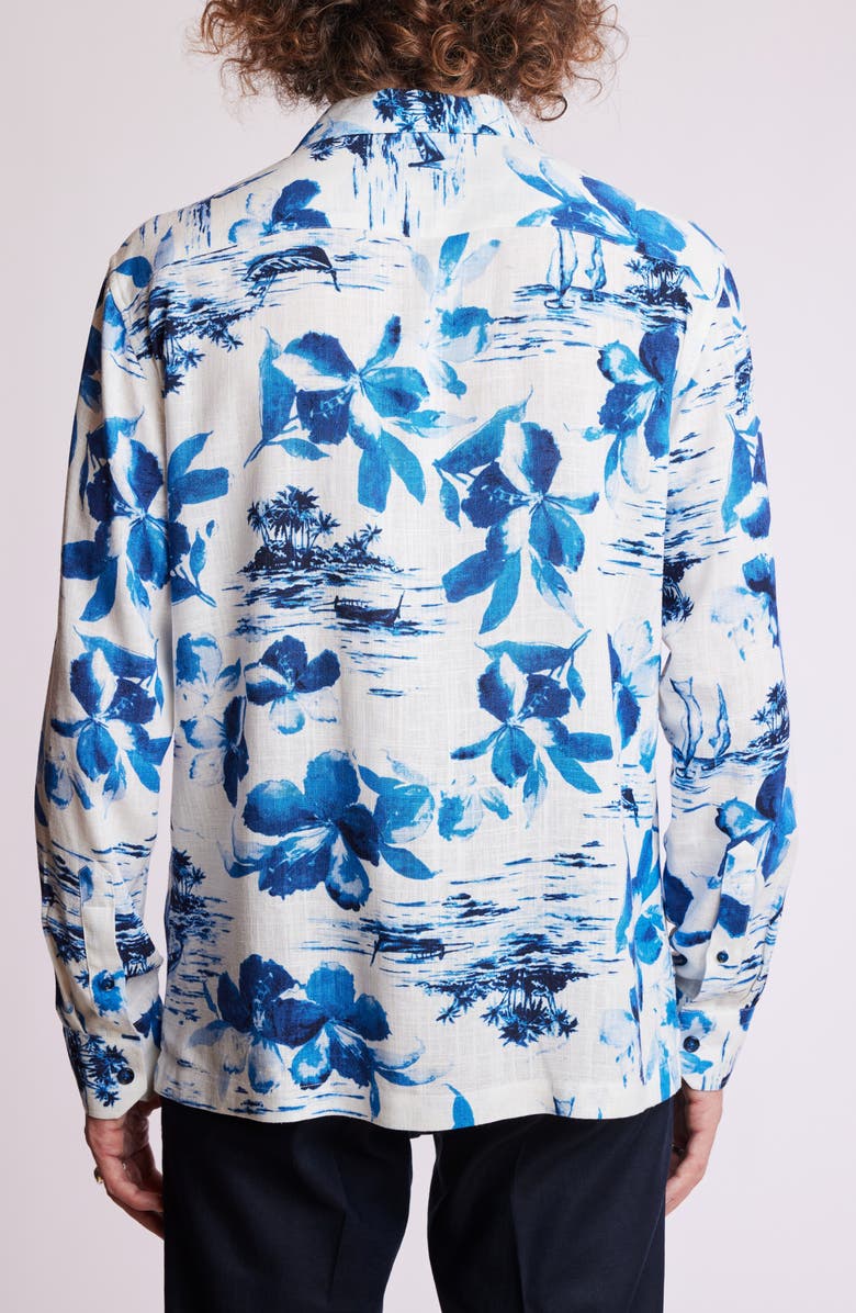 PAISLEY & GRAY Notched Collar Button-Up Shirt, Alternate, color, White Blue Vacation