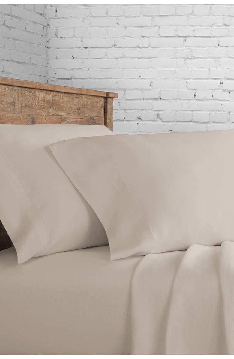 MELANGE HOME Linen Self Hem Sheet 4-Piece Set, Alternate, color, Natural