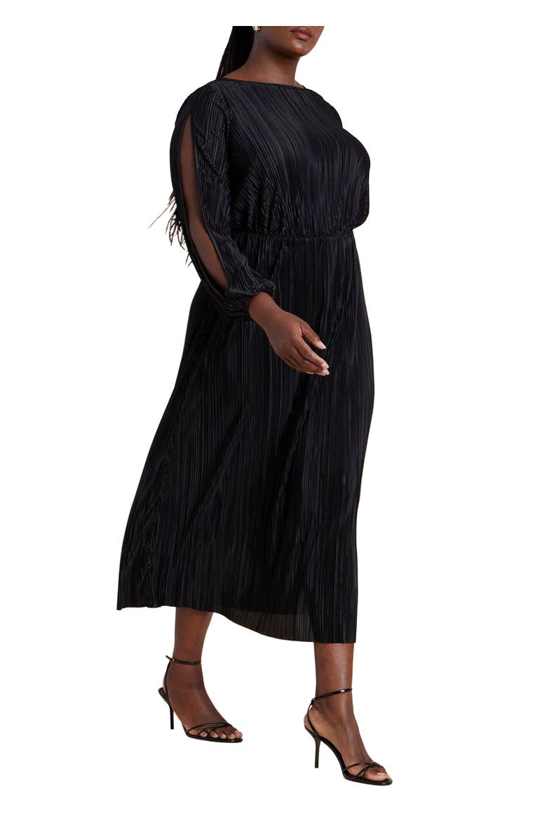 ELOQUII Plisse Open Sleeve Dress, Main, color, Black Onyx