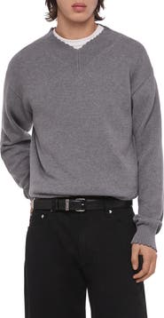 Helmut Lang Distressed V-Neck Cotton Sweater