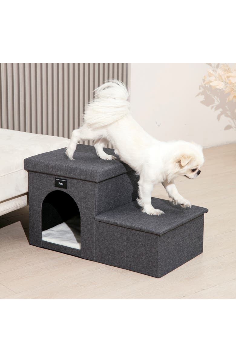 Ashfield & Harkness 2 Step Pet Stairs, Ladder for Cats or Small Dogs, Alternate, color, Gray