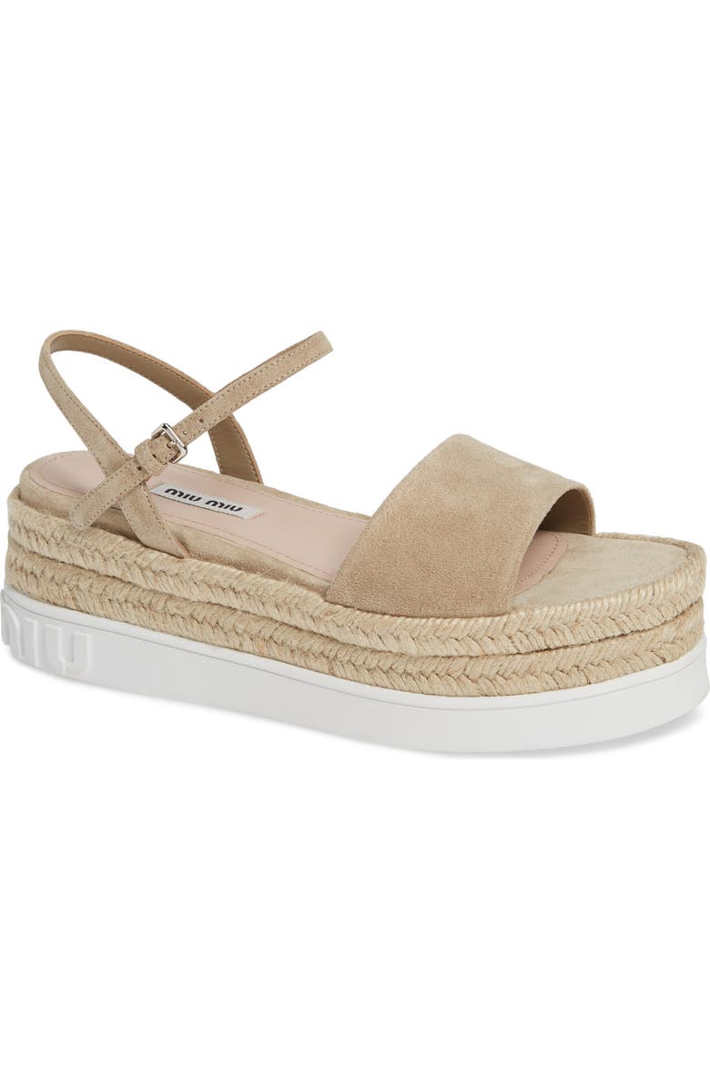 Miu Miu Platform Espadrille Sandal, Main, color,