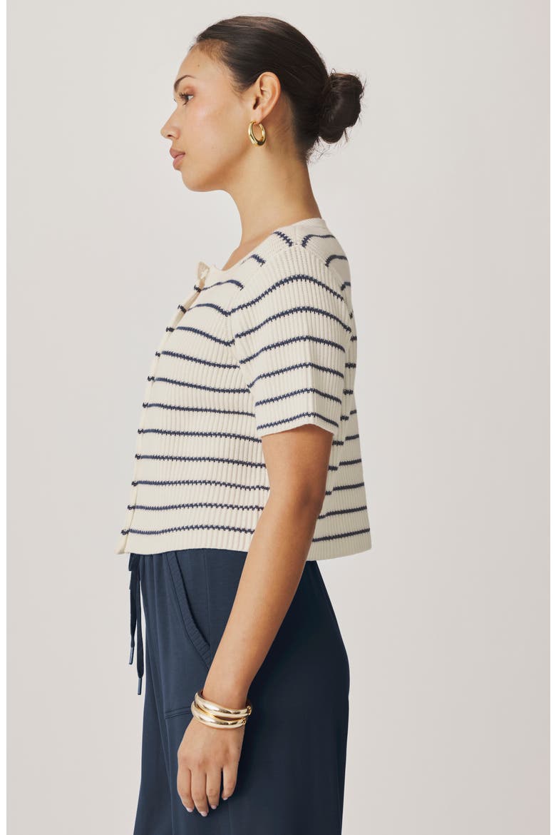 Delilah Stripe Cotton Cardigan, Alternate, color, MOOD INDIGO BLUE/ SHELL